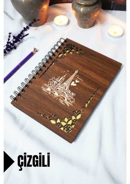 Paris Ahşap Kapaklı Spiralli Okul Defteri - Çizgili Defter - 60 Yaprak (120 Sayfa) - A5 15X21 cm