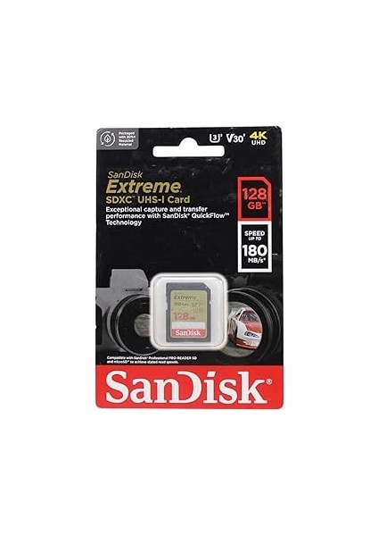 Extreme Sdxc Uhs-I Hafıza Kartı 128 GB (V30, 180 Mb/s Aktarım, U3, 4K UHD Videolar,