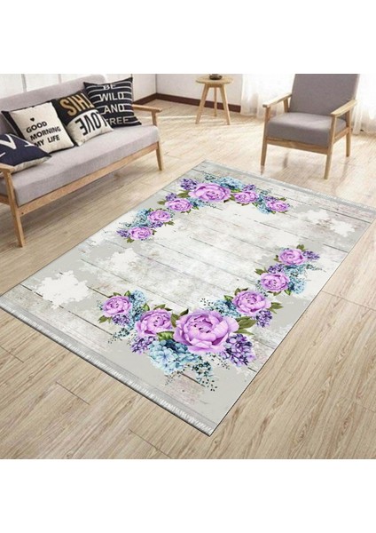 Yıkanabilir Çiçek Desenli Halı Kilim Kaymaz Tabanlı Yolluk Dot Tabanlı Halı 2131A