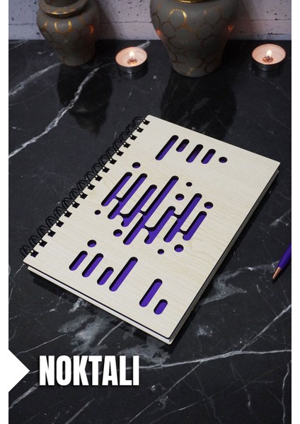 Müzik Ritmi Temalı Ahşap Kapaklı Defter - Noktalı Defter - Ajanda - Okul Defteri (A5 - 120 Sayfa)