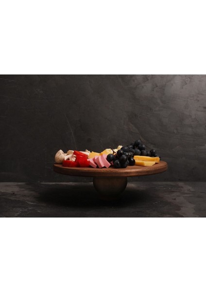 Doğal Ahşap Pasta Kek Standı , Ahşap Ayaklı Kek Standı,mermer Sunumluk, Mermer Peynir Tabağı 28 cm