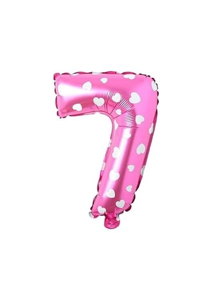Parti̇ Vi̇tri̇i̇ 7 Rakamlı 16 Iç Pembe Kalpli Folyo Balo 36 cm (Pembe)