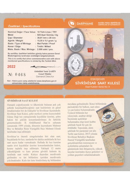Saat Kulesi Sivrihisar Eskişehir Clock Tower Silver 10 Lira 2022 *çil (Sertifikalı) modelleri