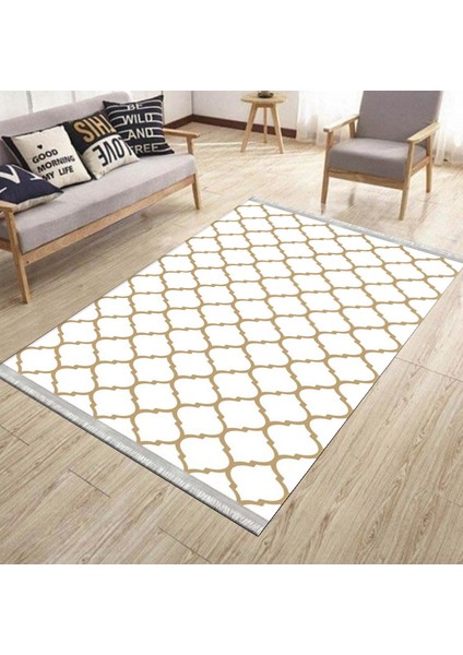 Krem Bej Çizgili Halı Kaymaz Taban Makinede Yıkanabilir Kilim Dot Tabanlı Salon Halısı 0010F modelleri