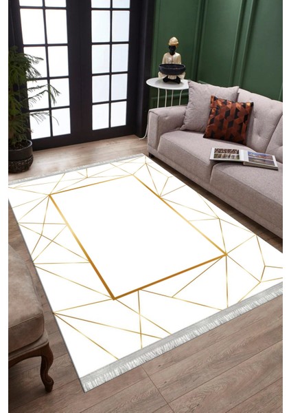 Gold Çizgili Geometrik Halı Kaymaz Taban Makinede Yıkanabilir Dot Tabanlı Salon Halısı 0032B fiyatları