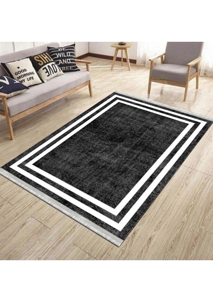 Antrasit Modern Halı Makinede Yıkanabilir Kaymaz Taban Kilim Dot Tabanlı Salon Halısı 0070B modelleri