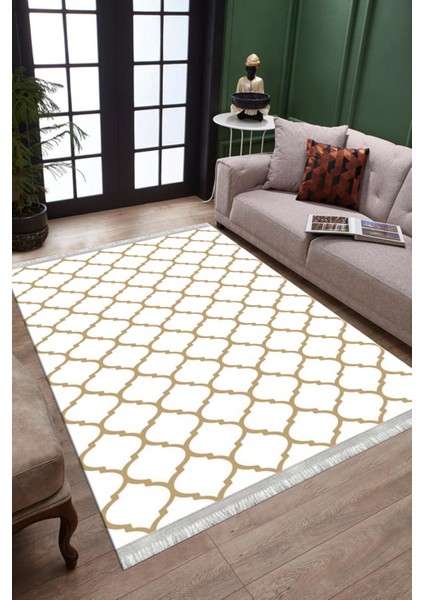 Krem Bej Çizgili Halı Kaymaz Taban Makinede Yıkanabilir Kilim Dot Tabanlı Salon Halısı 0010F fiyatları