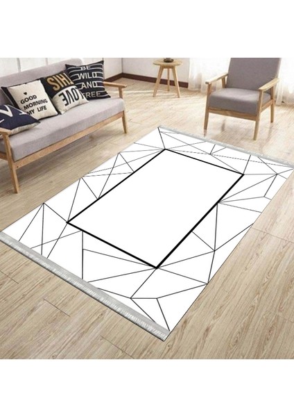Siyah Çizgili Geometrik Halı Kaymaz Taban Makinede Yıkanabilir Dot Tabanlı Salon Halısı 0032D modelleri