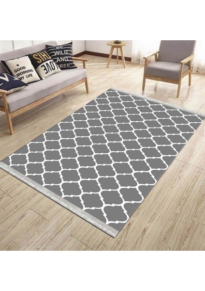 Gri Beyaz Çizgili Halı Kaymaz Taban Makinede Yıkanabilir Kilim Dot Tabanlı Salon Halısı 0010D modelleri