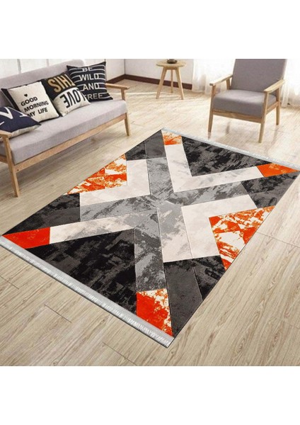 Geometrik Kırmızı Halı Makinede Yıkanabilir Kaymaz Tabanlı Kilim Dot Tabanlı Salon Halısı 0037B