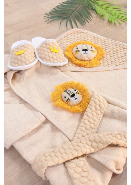 Erkek Bebek Aslan Işemeli Lüks Bornoz Takımı Havlu Seti Organik % 100 Pamuk Kumaş 0- 2 Yaş STL7054 modelleri