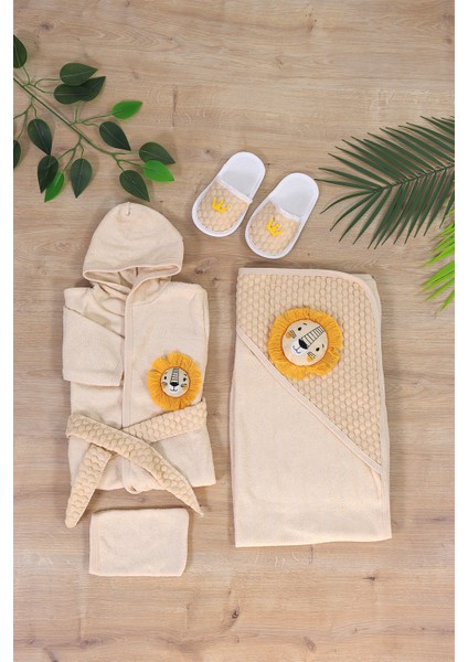 Erkek Bebek Aslan Işemeli Lüks Bornoz Takımı Havlu Seti Organik % 100 Pamuk Kumaş 0- 2 Yaş STL7054 indirimleri