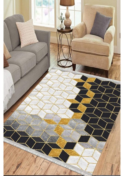 Petek Desenli Gold Halı Kaymaz Taban Makinede Yıkanabilir Dot Tabanlı Salon Halısı 0033C modelleri