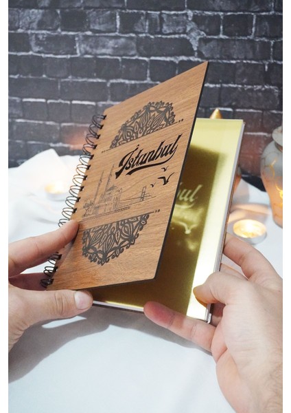 Istanbul Temalı Ahşap Kapaklı Defter - Çizgili Defter - Ajanda - Okul Defteri (A5 - 120 Sayfa) fiyatları