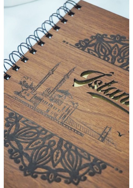 Istanbul Temalı Ahşap Kapaklı Defter - Çizgili Defter - Ajanda - Okul Defteri (A5 - 120 Sayfa) modelleri