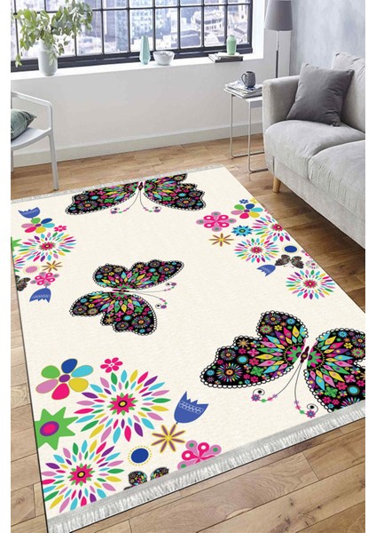 Kelebek Desenli Halı Yıkanabilir Kilim Kaymaz Tabanlı Yolluk Dot Tabanlı Halı 2055C fiyatları