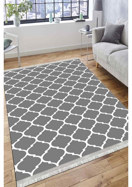 Gri Beyaz Çizgili Halı Kaymaz Taban Makinede Yıkanabilir Kilim Dot Tabanlı Salon Halısı 0010D fırsatları