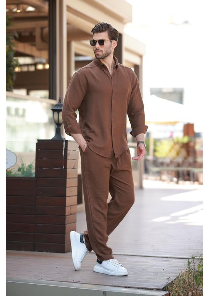 Kahverengi Gömlek Pantolon Erkek Ikili Takım E7322