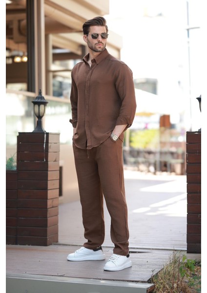Kahverengi Gömlek Pantolon Erkek Ikili Takım E7322 fiyatları