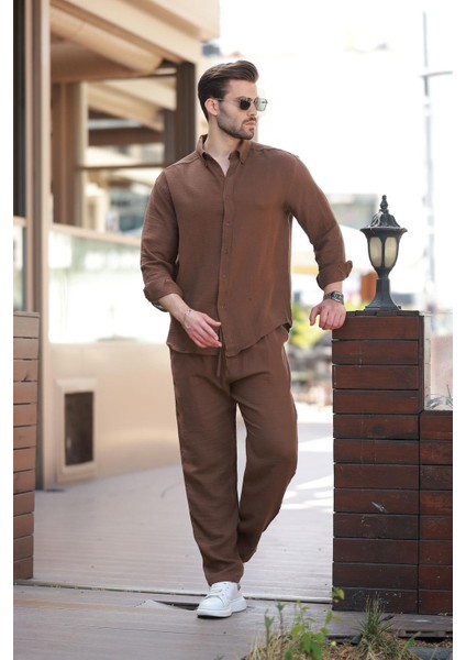 Kahverengi Gömlek Pantolon Erkek Ikili Takım E7322 fırsatları