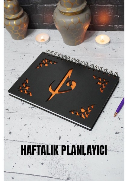 Elif Vav Siyah Ahşap Plan Defteri - Süresiz Ajanda - Haftalık Planlayıcı - A5