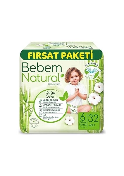 Bebem Natural 6 Beden XL Fırsat Paketi Bebek Bezi (1 x 32 Adet)