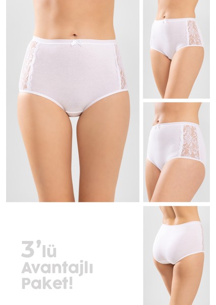 Kadın Yanları Dantel Bato Külot 3'lü Set 8872 Beyaz