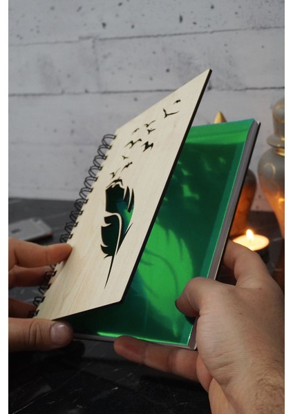 Kuş Tüy Desenli Ahşap Defter - Ajanda - Günlük - Çizgisiz Defter - A5 Notebook - Okul Defteri fiyatları