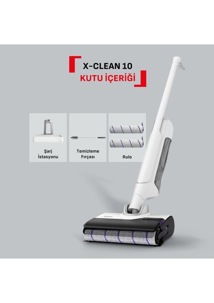 X-Clean 10 Islak Sert Zemin Temizleyici Kendini Temizleyen & Kurutan Dikey Süpürge (İlave Rulo Dahil)