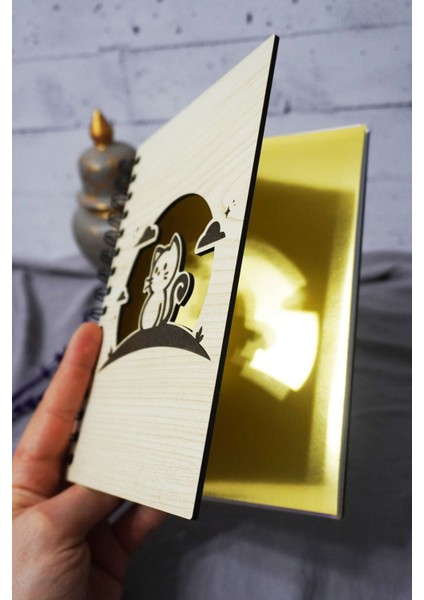 Kedi Desenli Ahşap Kapaklı Defter - Çizgisiz Defter - Günlük - Ajanda-Hediyelik-A5 Anı Defteri fiyatları