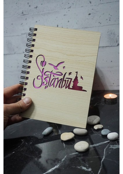 Istanbul Temalı Ahşap Kapaklı Defter - Kareli Defter - Ajanda - Okul Defteri (A5 - 120 Sayfa) modelleri