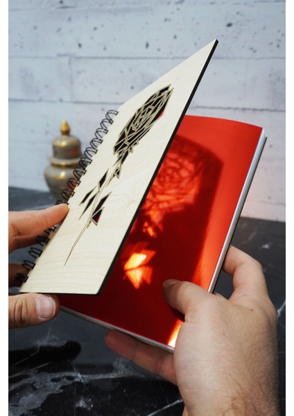 Gül Desenli Ahşap Kapaklı Defter - Çizgisiz Defter - Günlük - Ajanda- A5 Anı Defteri fiyatları