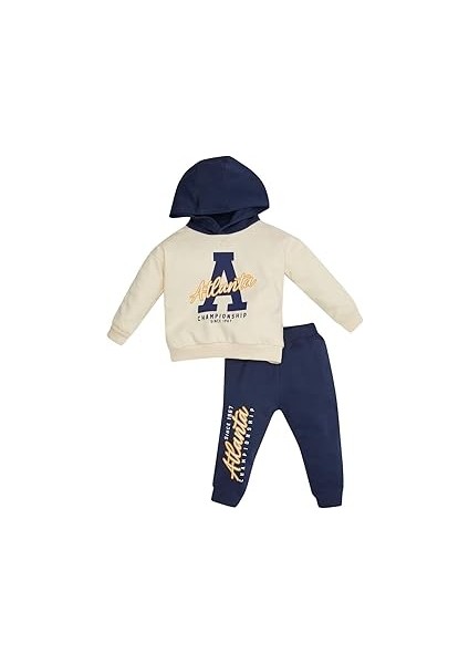 Erkek Bebek Baskılı Kapüşonlu Sweatshirt Beli Lastikli Jogger Eşofman Altı 2'li Takım