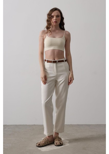 Kemerli Havuç Pantolon - Ekru fiyatları