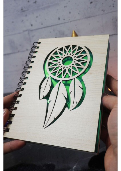 Rüya Kapanı Desenli Ahşap Kapaklı Defter - Ajanda - Günlük - Çizgisiz Defter - Not Defteri fiyatları