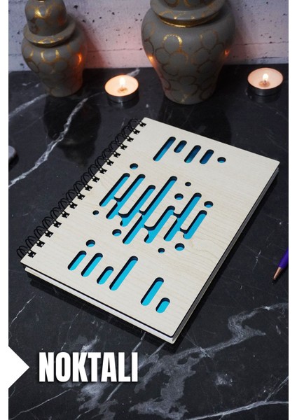 Müzik Ritmi Temalı Ahşap Kapaklı Defter - Noktalı Defter - Ajanda - Okul Defteri (A5 - 120 Sayfa)