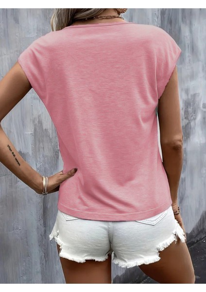 Kadın Kısa Kollu V Yakalı Kalp Baskılı Viskon Bluz fırsatları