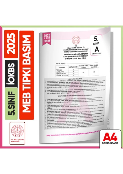 2025 5.sınıf Iokbs Bursluluk Meb Tıpkı Basım Çıkmış Soru Kitapçığı Video/pdf Çözümlü Türkiye Geneli