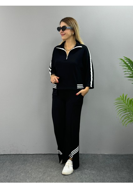 Kadın Polo Yaka Paça Yırtmaçlı Ribanalı Ikili Takım modelleri