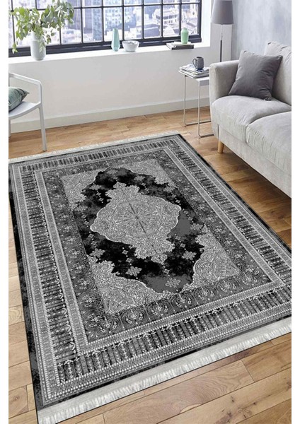 Siyah Kaymaz Tabanlı Halı Makinede Yıkanabilir Kilim Dot Tabanlı Salon Halısı 3001E fırsatları