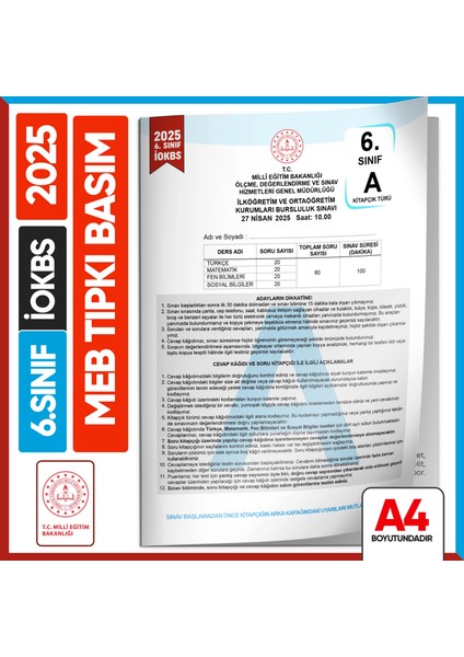 2025 6.sınıf Iokbs Bursluluk Meb Tıpkı Basım Çıkmış Soru Kitapçığı Video/pdf Çözümlü Türkiye Geneli