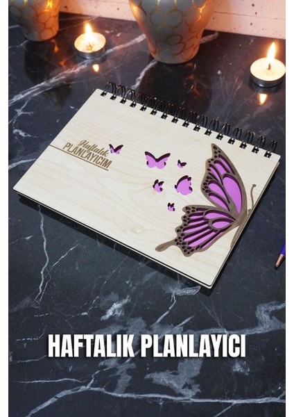 Kelebek Ahşap Plan Defteri - Ajanda - Haftalık Planlayıcı (Ahşap Rengi Banu) A5