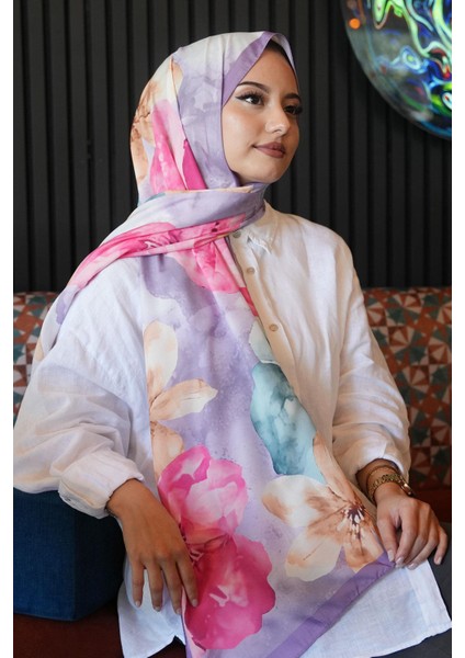 Manolya Çiçek Desen Lavanta Soft Pamuk Şal fiyatları