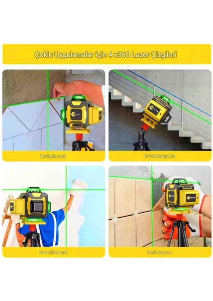 360° 4d 16 Çizgi Hizalama Lazer Metre Terazi Göstergeli Kendinden Tesviyeli Alet, Yatay ve Dikey fiyatları