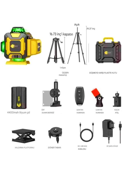 360° 4d 16 Çizgi Hizalama Lazer Metre Terazi Göstergeli Kendinden Tesviyeli Alet, Yatay ve Dikey fırsatları