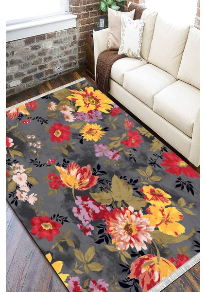 Kaymaz Tabanlı Halı Çiçek Desenli Yıkanabilir Halı Kilim Yolluk Dot Tabanlı Halı 2199A fırsatları