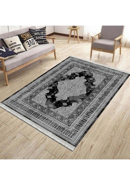 Siyah Kaymaz Tabanlı Halı Makinede Yıkanabilir Kilim Dot Tabanlı Salon Halısı 3001E modelleri