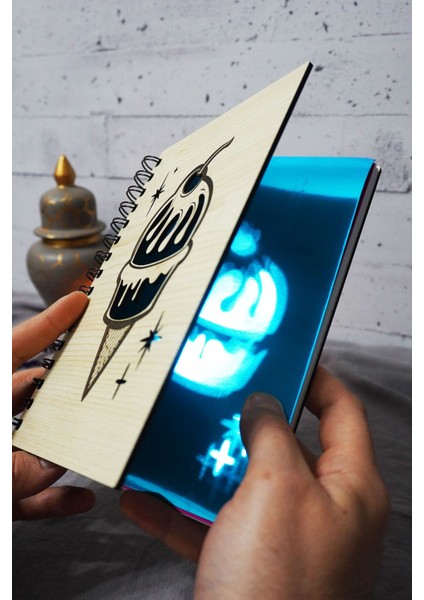 Dondurma Desenli Ahşap Kapaklı Defter - Çizgisiz Defter - Günlük - Ajanda-Hediyelik-A5 Anı Defteri fiyatları