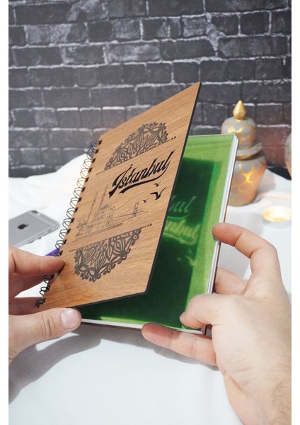 Istanbul Temalı Ahşap Kapaklı Defter - Kareli Defter - Ajanda - Okul Defteri (A5 - 120 Sayfa) fiyatları