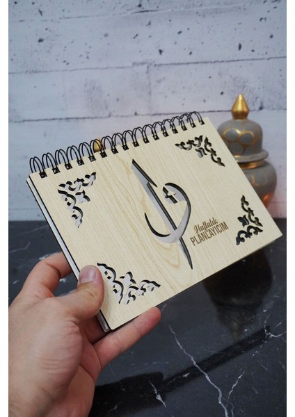 Elif Vav Tasarım Ahşap Plan Defteri - Tarihsiz Ajanda - Haftalık Planlayıcı (Süresiz Planlayıcı) A5